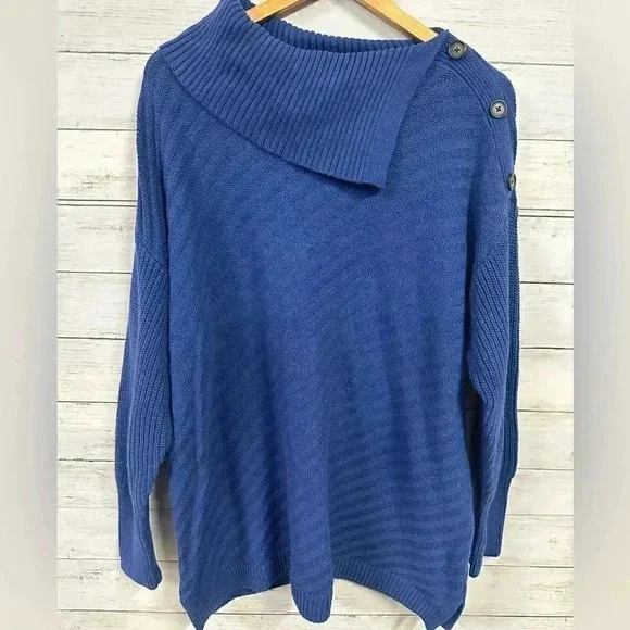 Style & Co Ribbed Button Blue Detail Tunic Sweater Size 1x - Picture 2 of 9